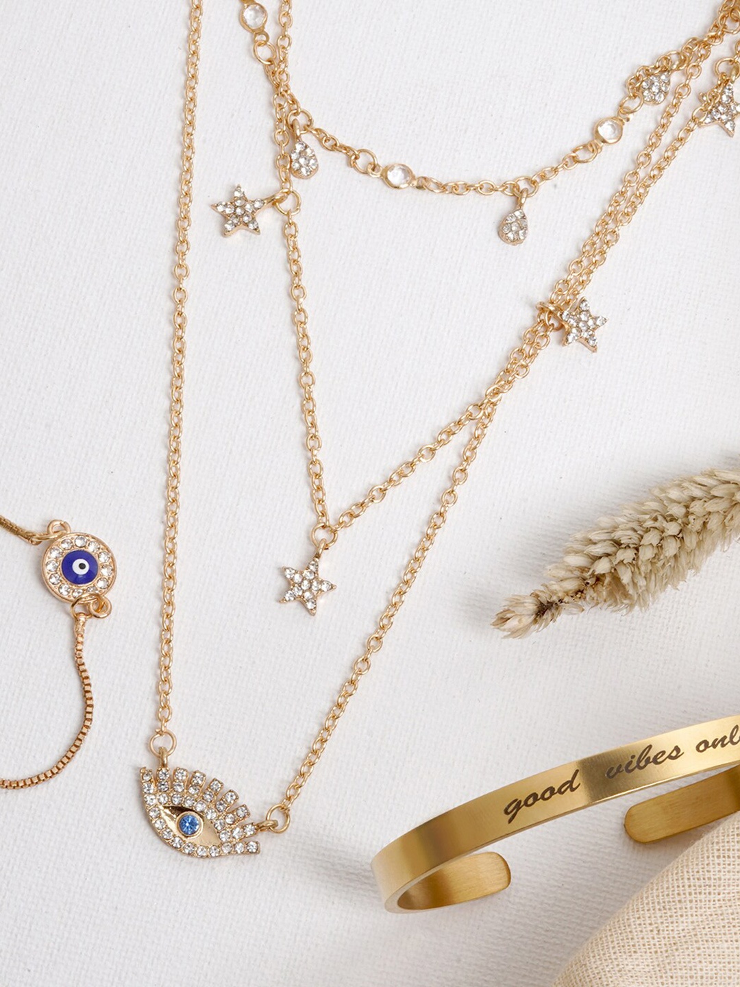 JOKER & WITCH Gold-Toned White & Blue Stone-Studded Jewellery Set