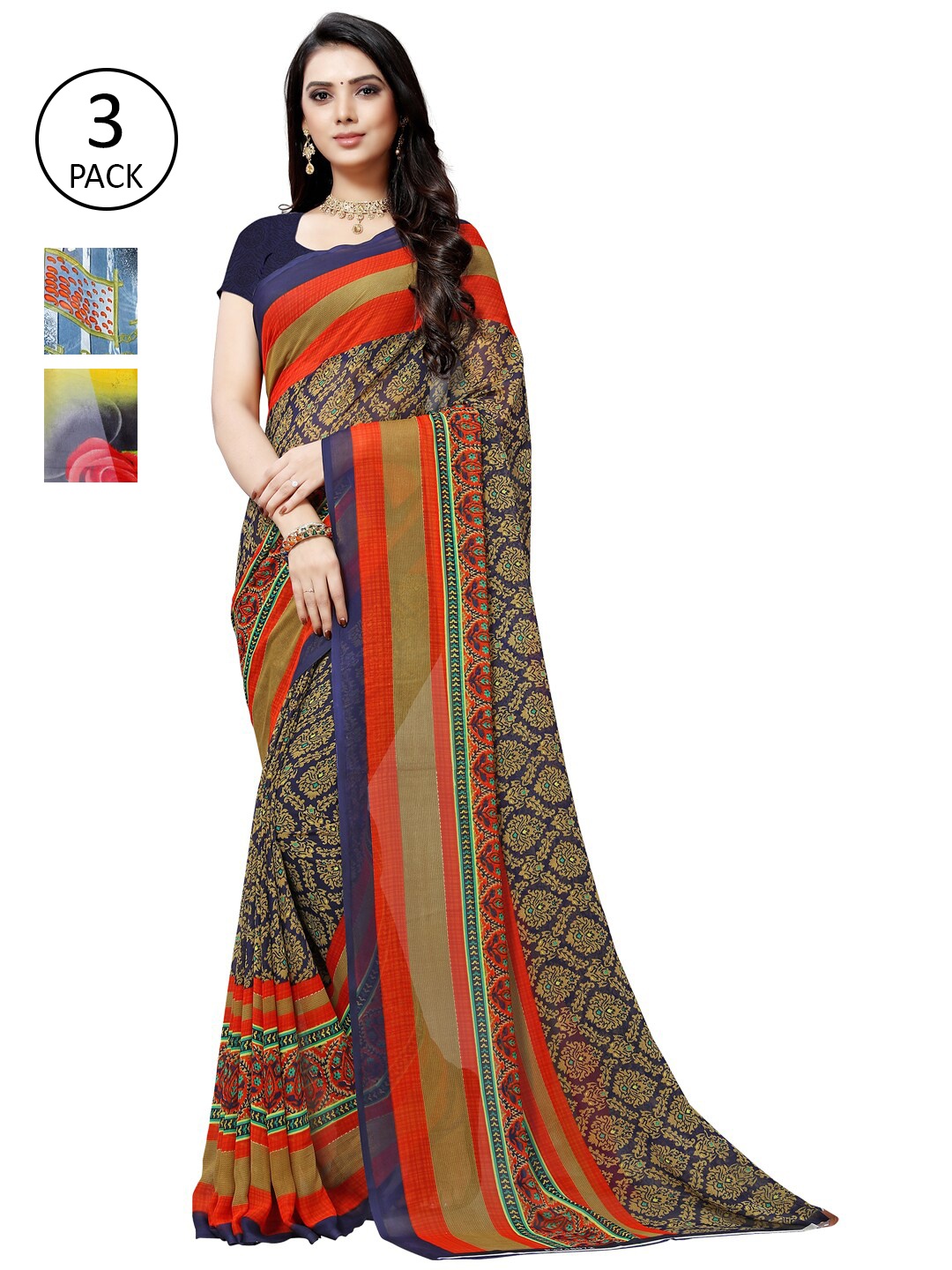 

ANAND SAREES Pack of 3 Ethnic Motifs Saree, Multi