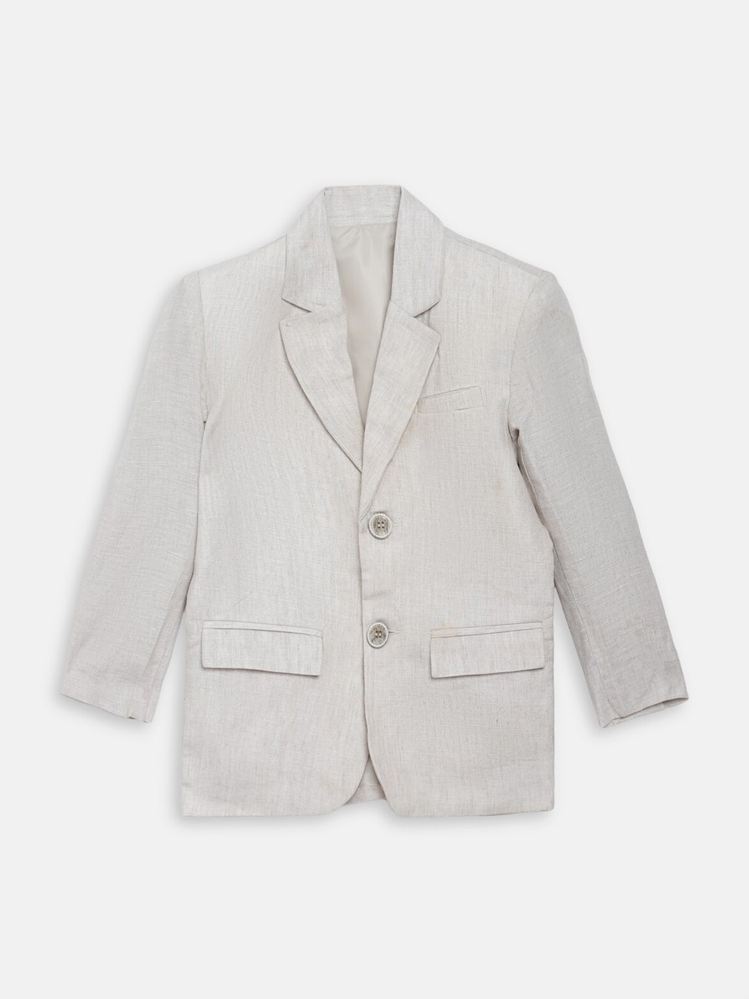 

Blue Giraffe Boys Beige Solid Single-Breasted Blazer