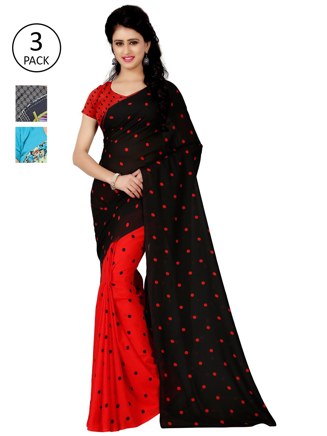 ANAND SAREES Pack of 3 Floral Printed Saree, Blue