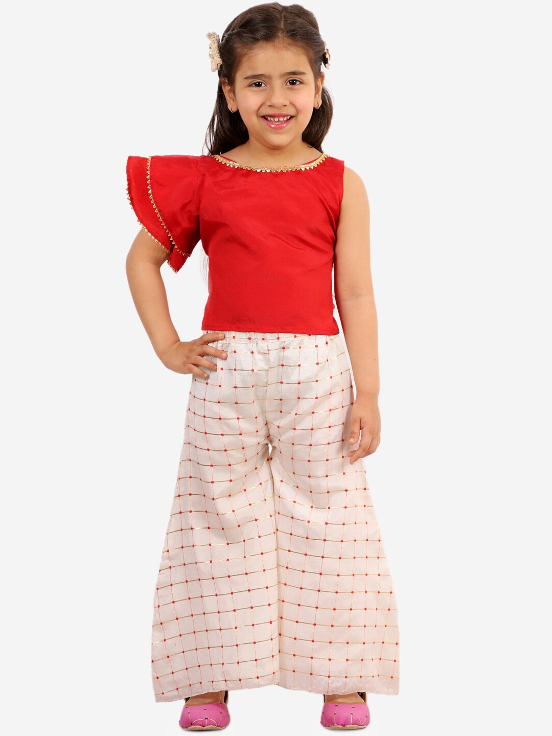 

Chipbeys Girls Red Top with Palazzos & With Dupatta