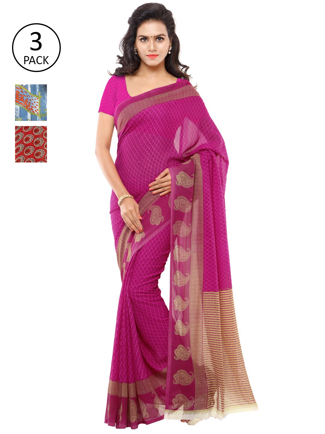 

ANAND SAREES Pack of 3 Printed Saree, Multi