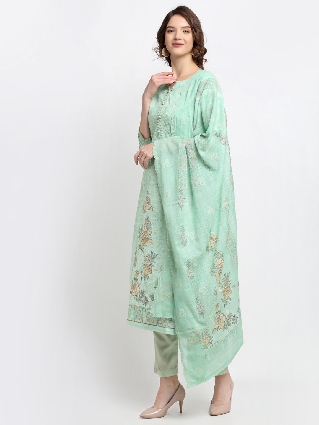 

Stylee LIFESTYLE Womans Green & Beige Unstitched Dress Material