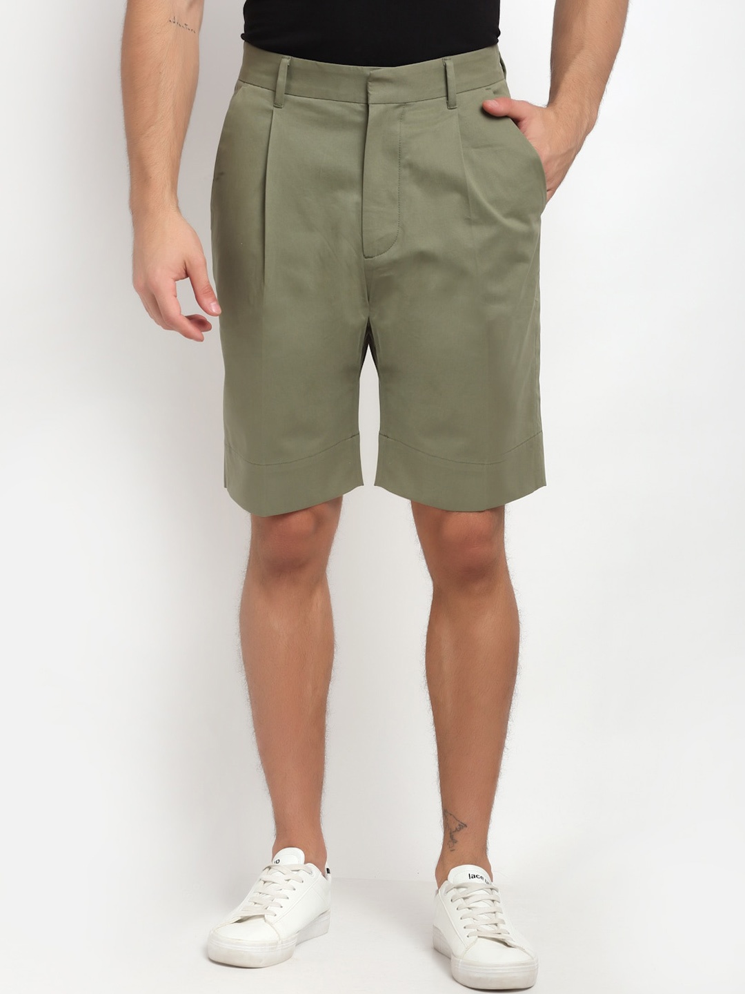 

Bhaane Men Olive Green Loose Fit Mid-Rise Cotton Regular Shorts