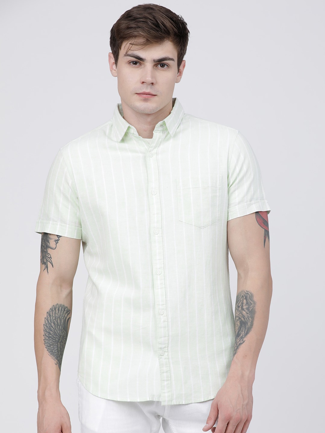 HIGHLANDER Men Green Slim Fit Striped Casual Shirt