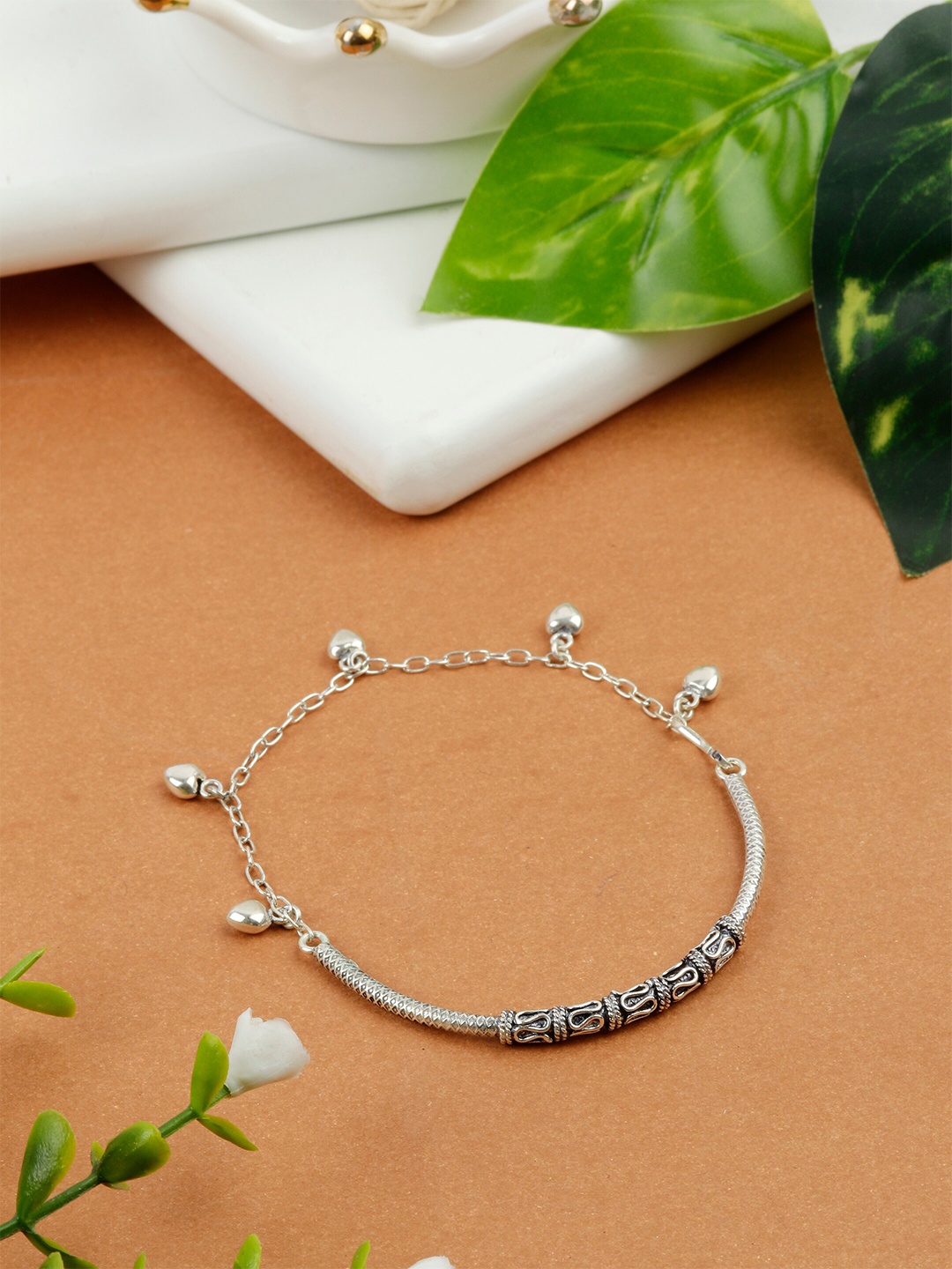 

GIVA 925 Sterling Silver Oxidised Heart Charm Semi Bangle Bracelet