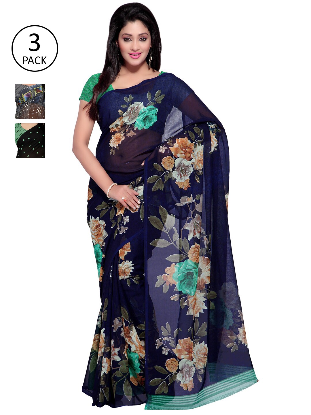 

ANAND SAREES Pack of 3 Poly Georgette Saree, Grey