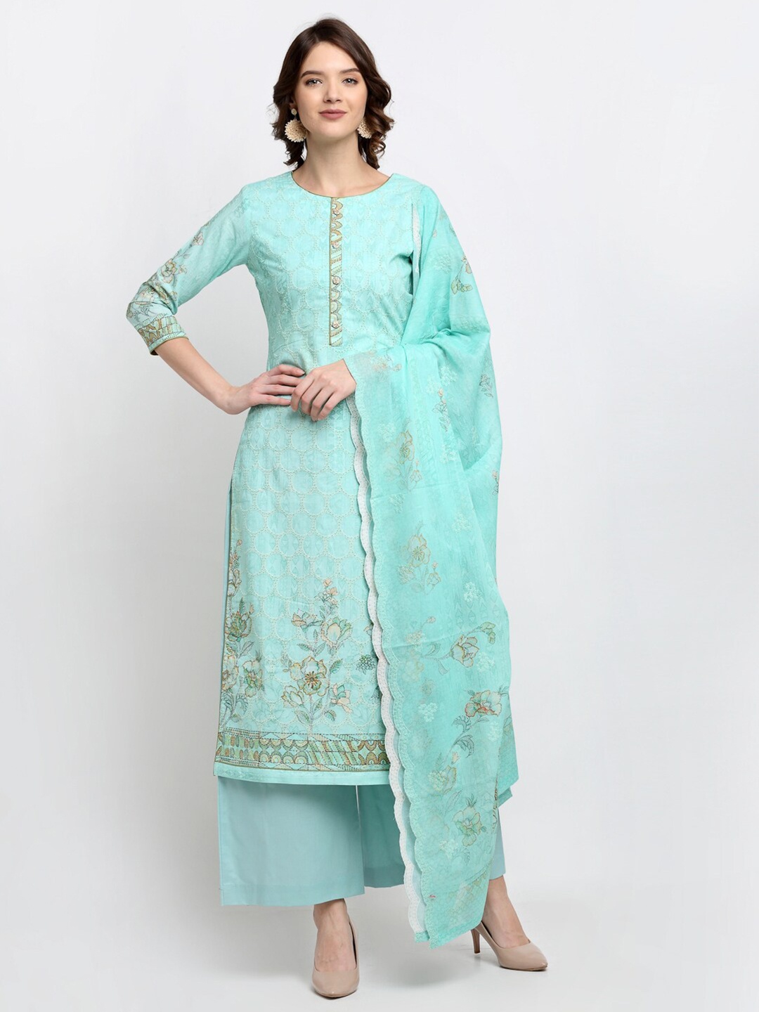 

Stylee LIFESTYLE Green & Brown Embroidered Unstitched Dress Material