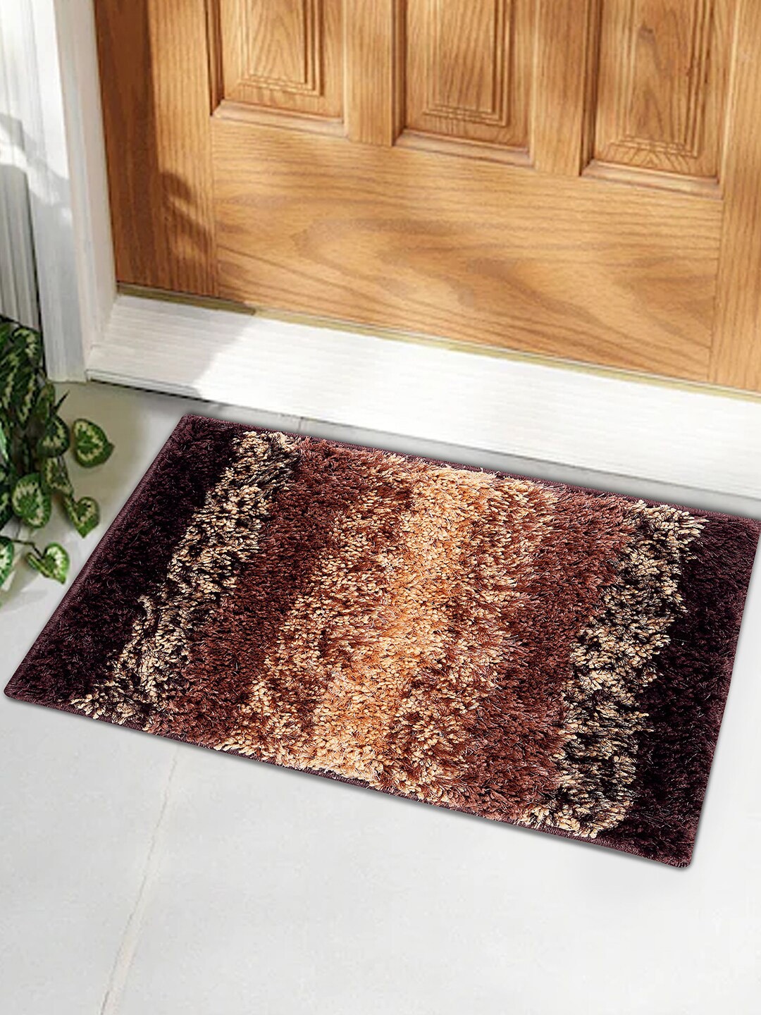 

ROMEE Brown & Beige Striped Anti-Slip Rectangular Doormat