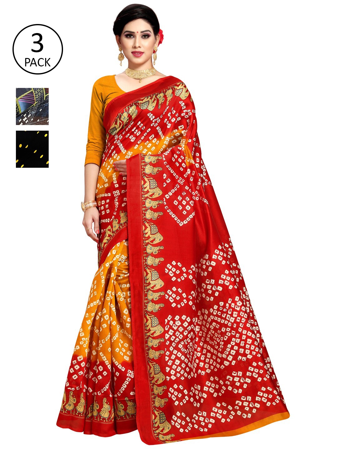 

KALINI Pack of 3 Printed Saree, Multi