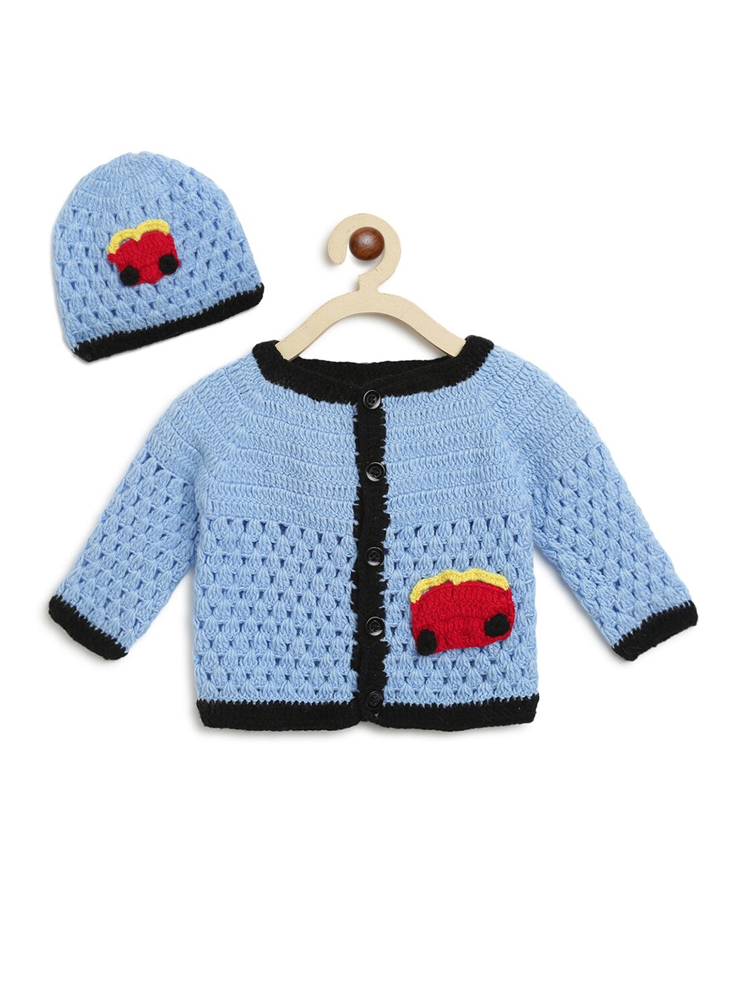 

CHUTPUT Unisex Kids Blue & Black Embroidered Cardigan