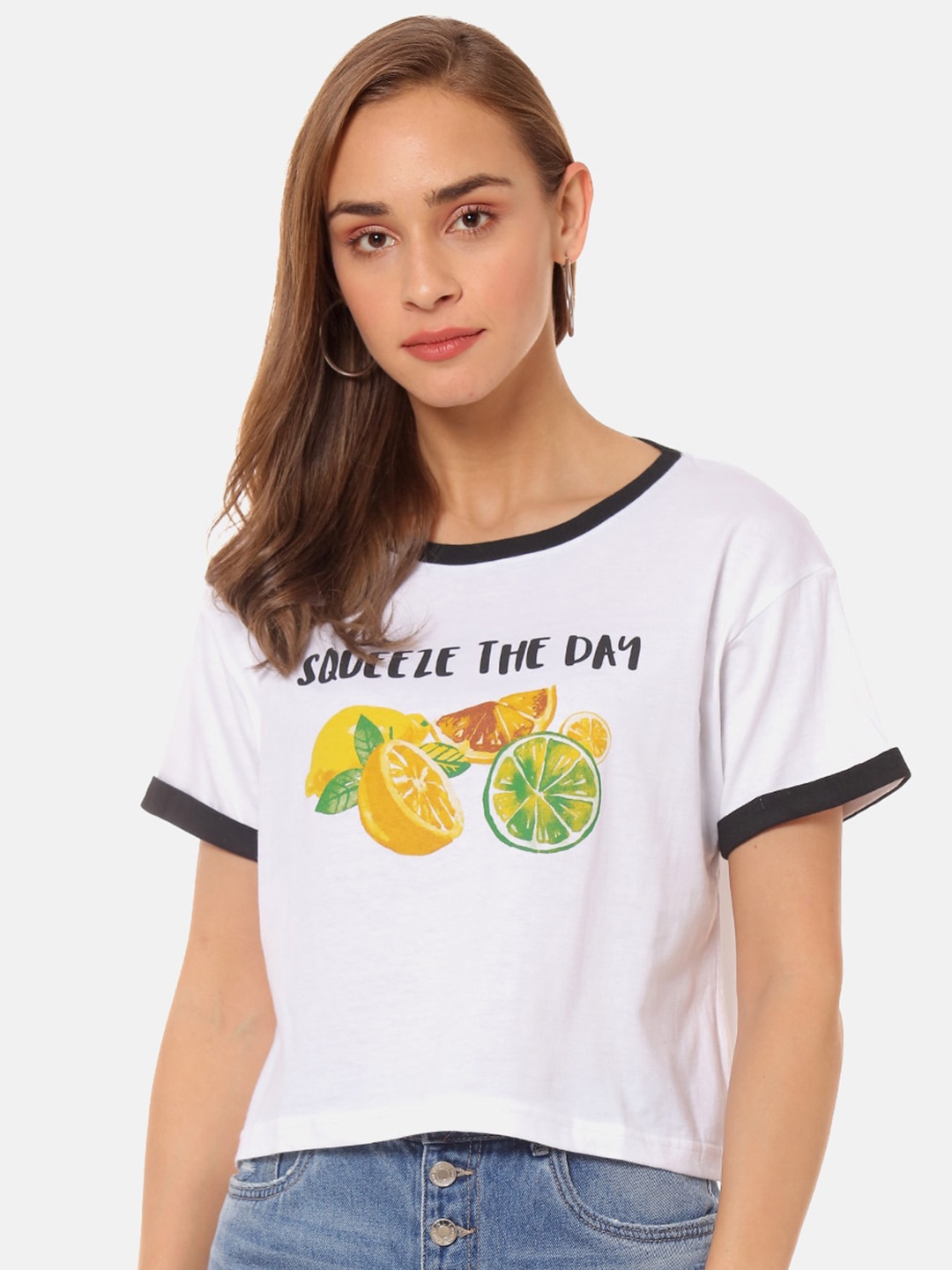 

Campus Sutra White Printed Regular Crop Top