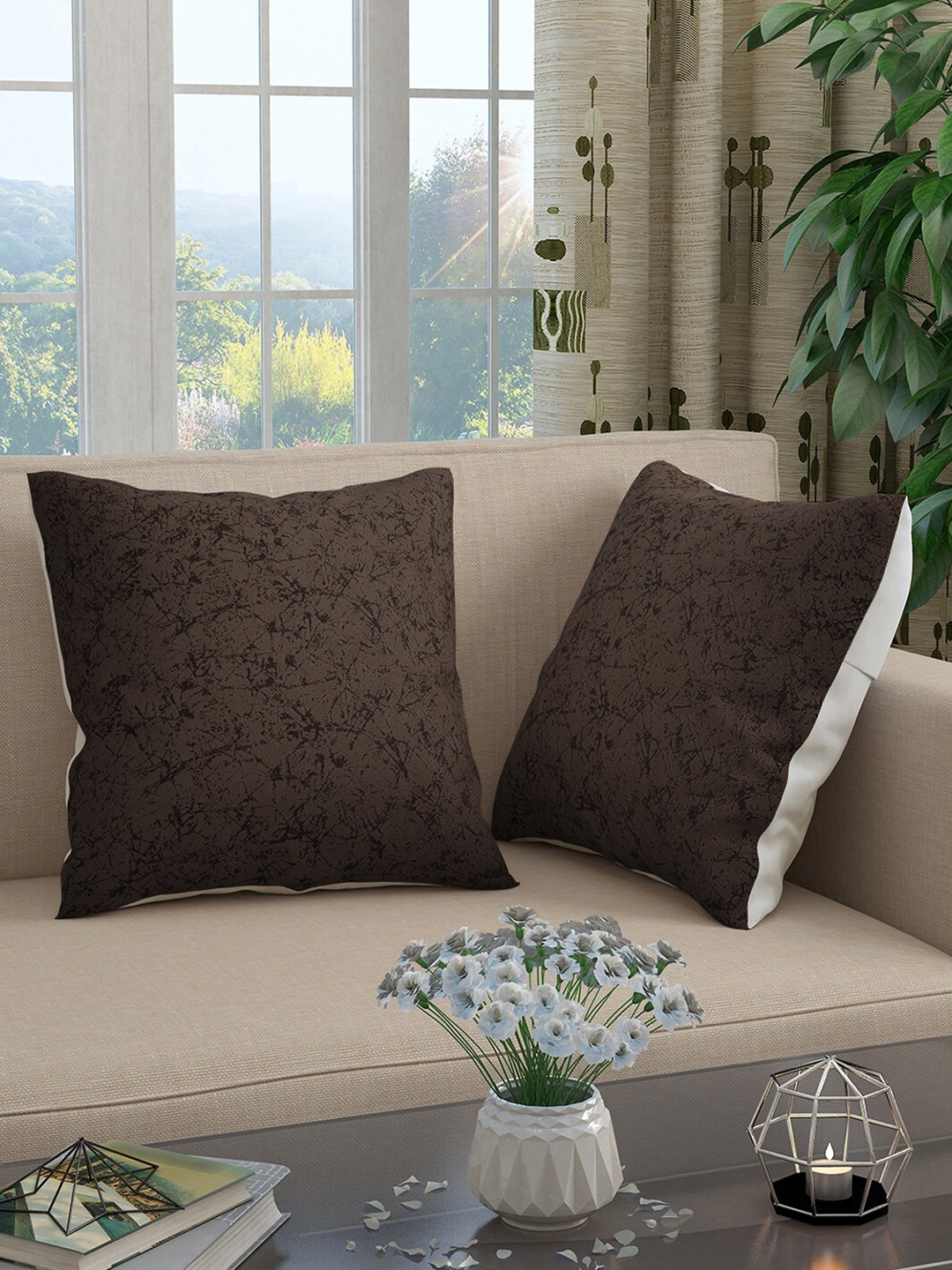 

Story@home Brown Set of 2 Abstract Square Cushion Covers
