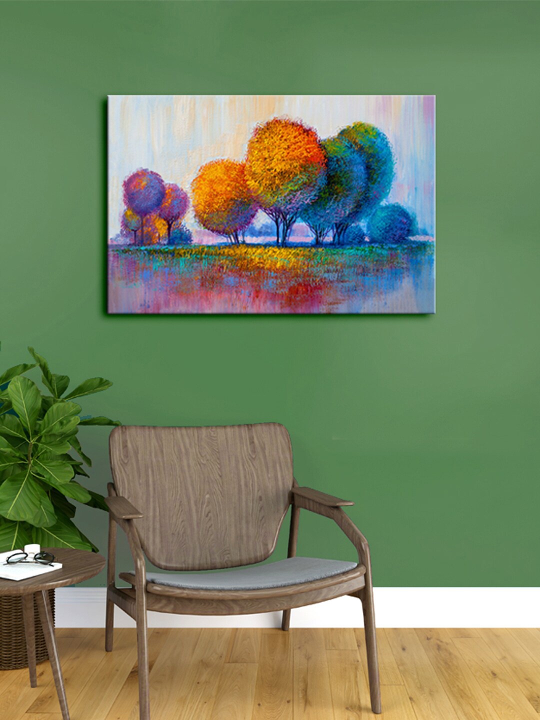 

999Store Blue & Orange Abstract Tree Canvas Framed Wall Art