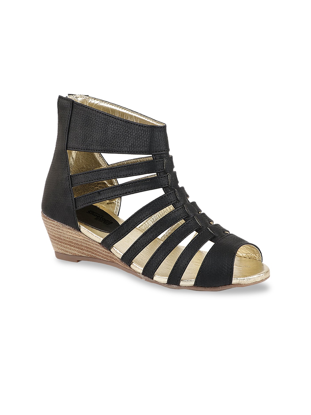 

Shoetopia Womens Black Wedge Peep Toes