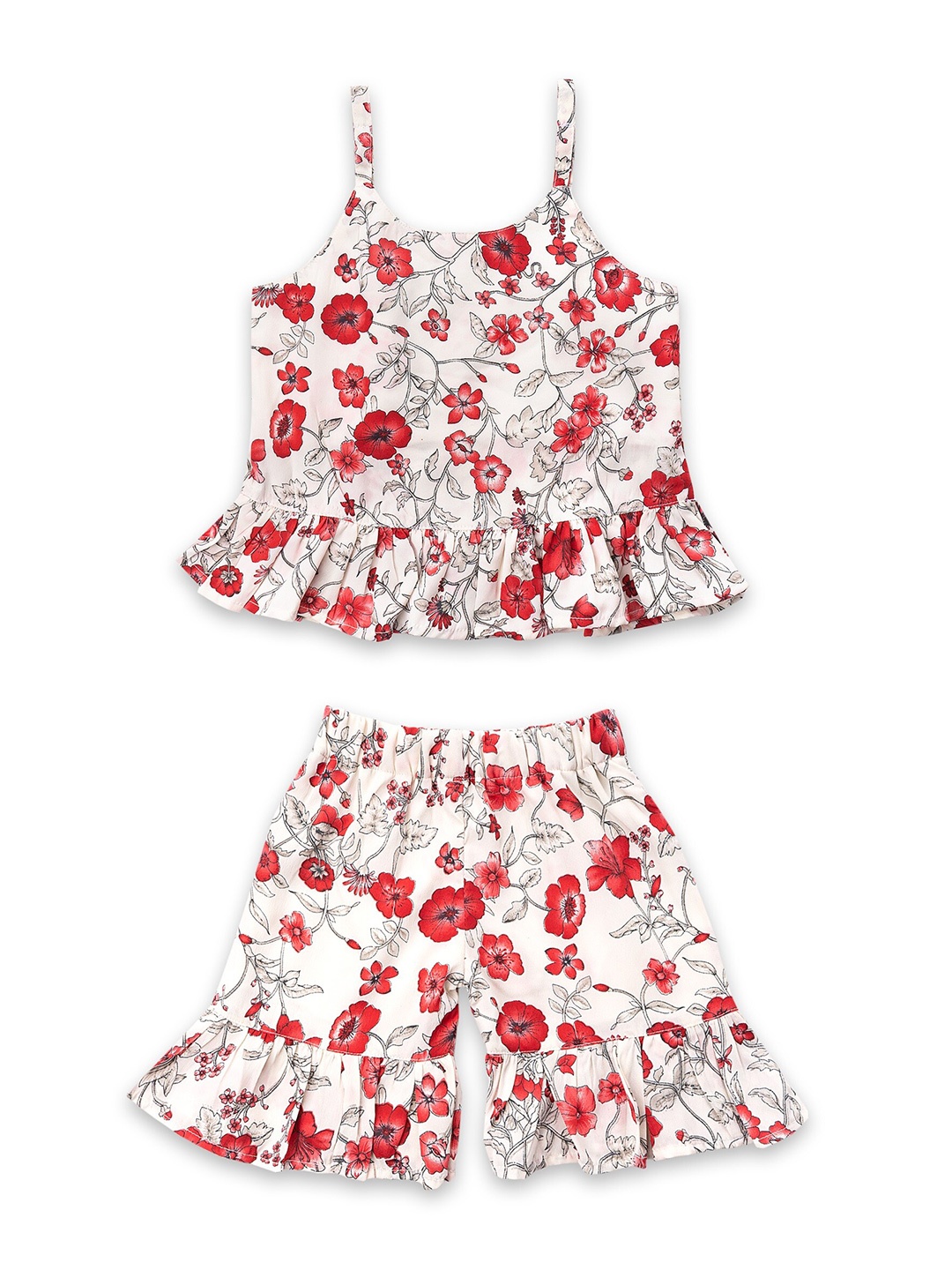 

Kidling Girls White & Red Printed Top with Shorts