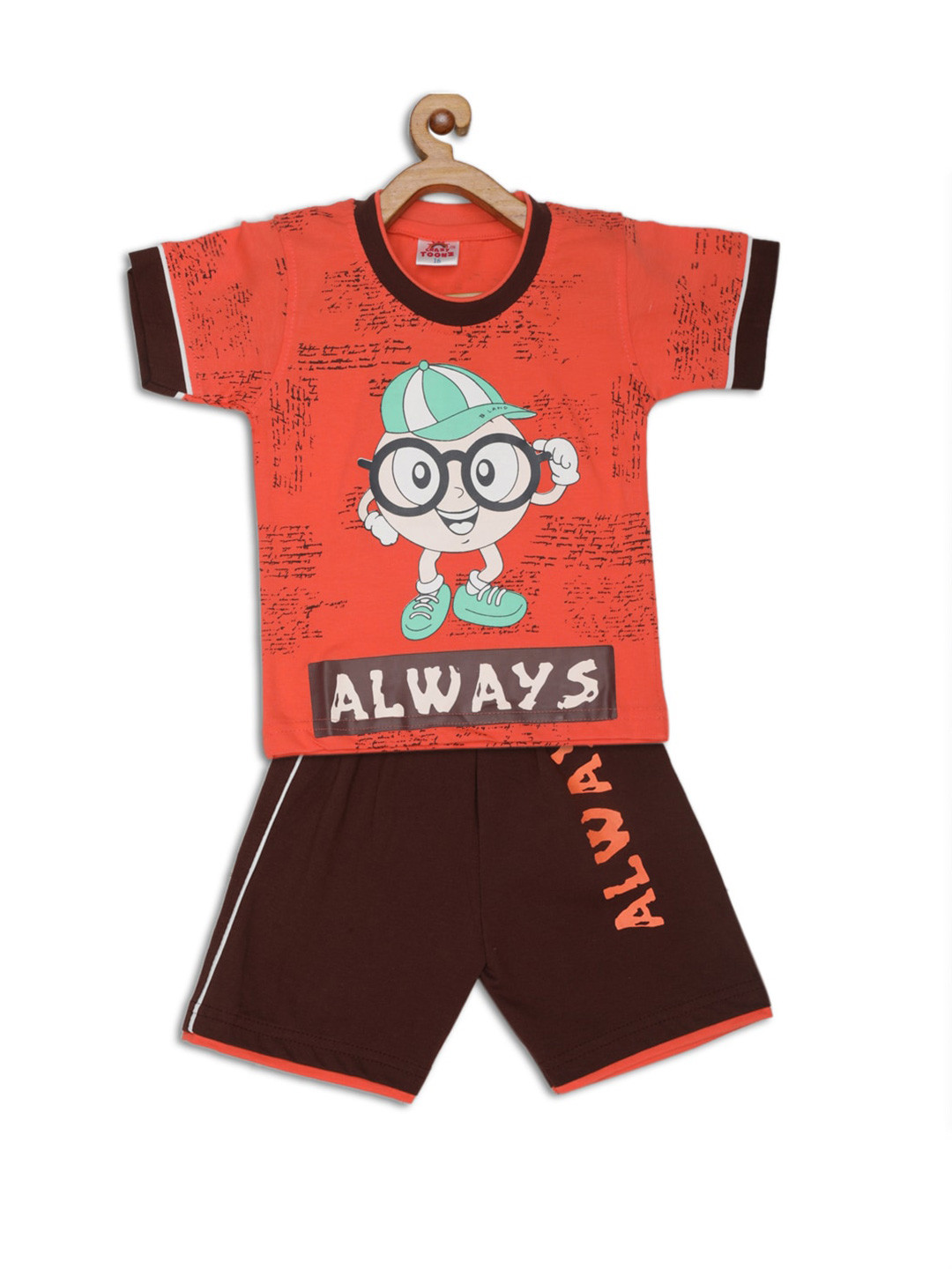 

JBN Creation Boys Orange & Brown Printed Pure Cotton T-shirt with Shorts