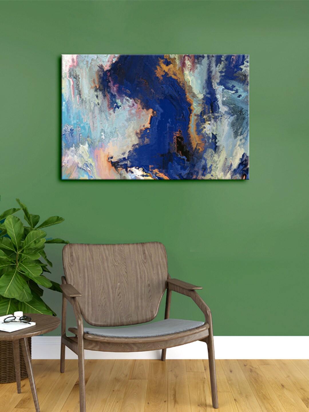 

999Store Navy Blue & White Abstract Canvas Framed Painting Wall Art