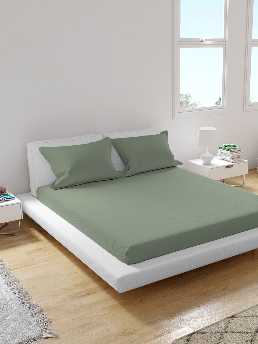 

Himeya Green 200 TC King Sustainable Bedsheet with 2 Pillow Covers