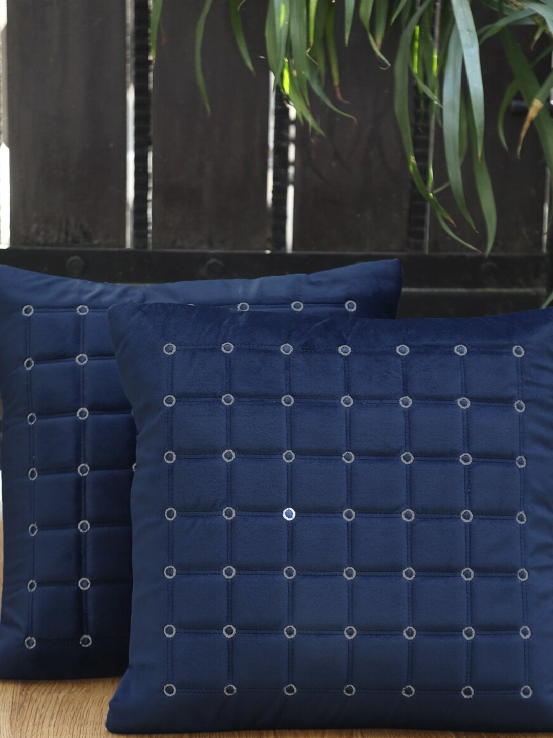 

HOSTA HOMES Blue Set of 2 Embroidered Velvet Square Cushion Covers