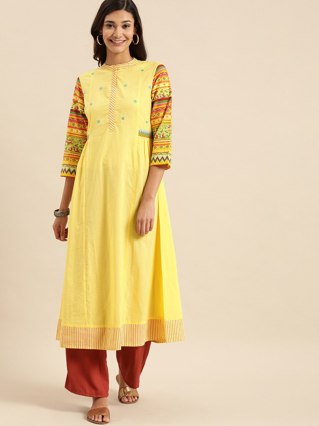 

Varanga Women Mustard Yellow Ethnic Motifs Cotton Anarkali Kurta
