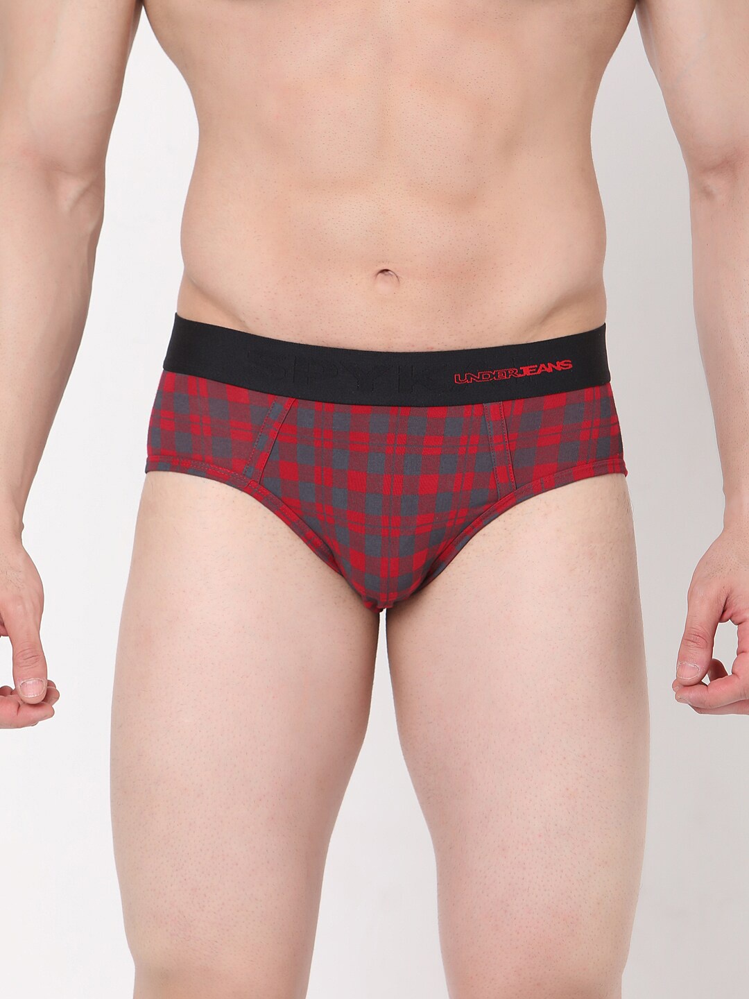

UnderJeans by Spykar Men Maroon & Navy Blue Checked Basic Briefs UJMBRPBS035