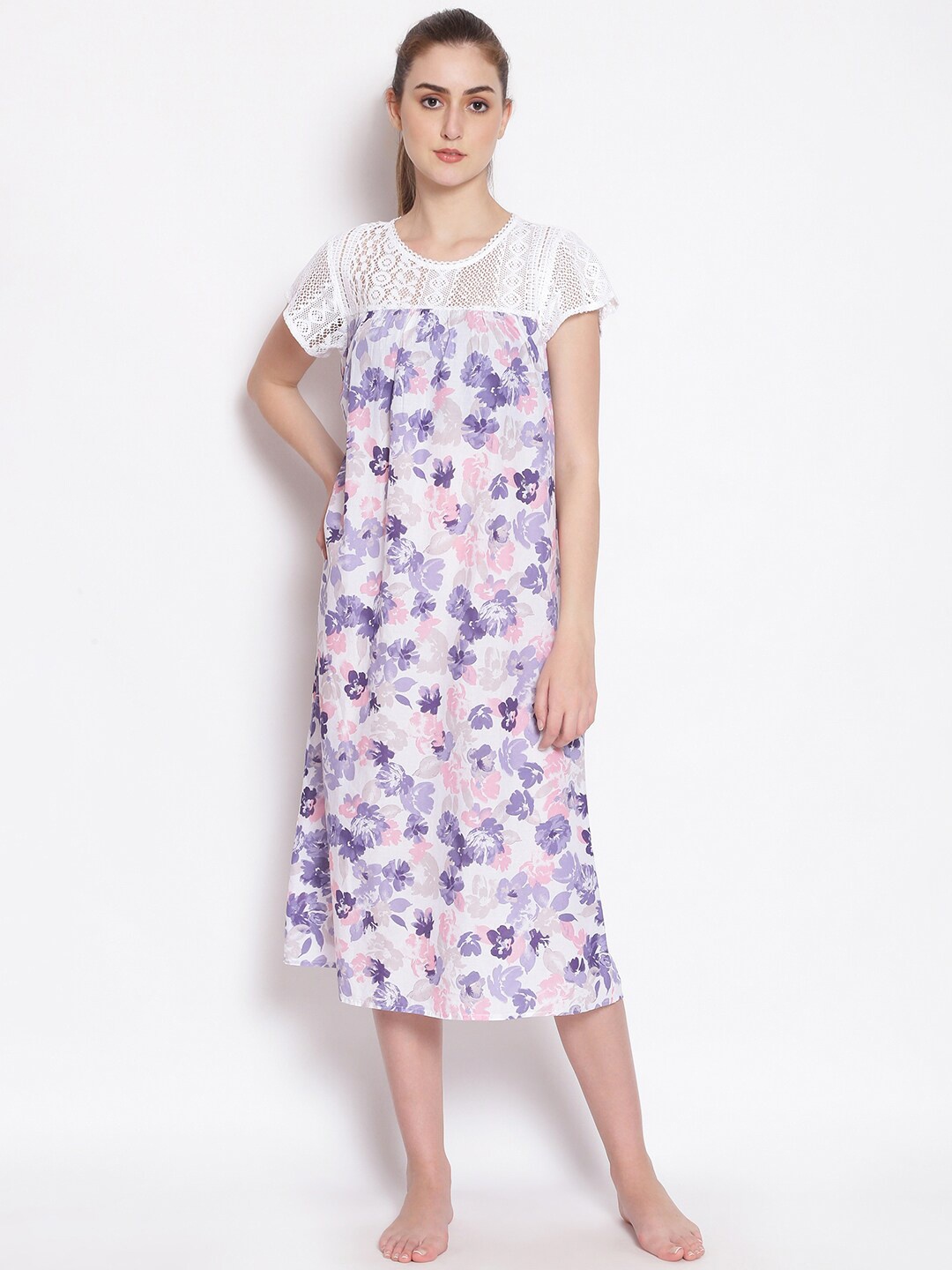 

Oxolloxo White & Violet Printed Nightdress