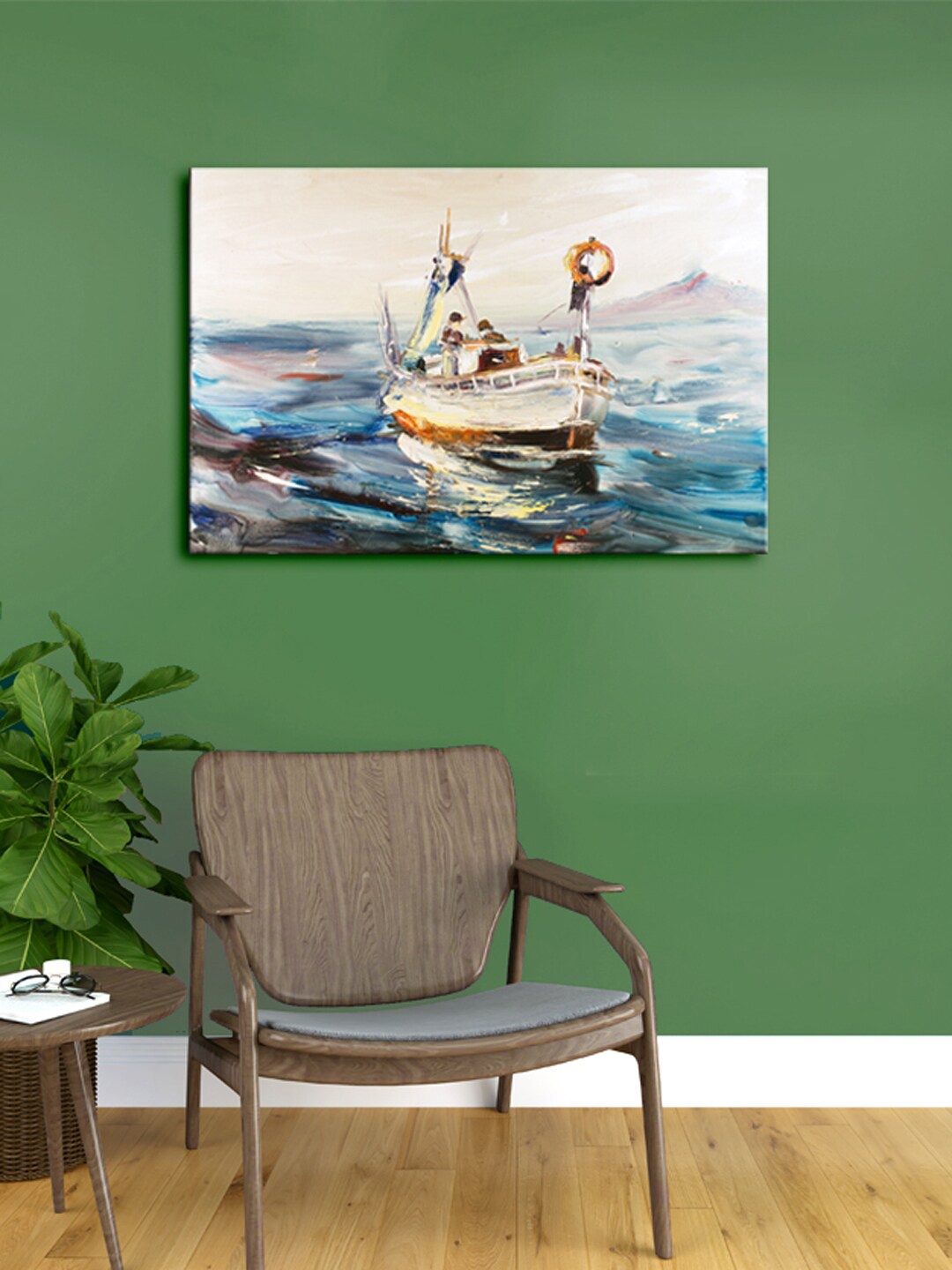 

999Store Grey & White Fisherman With Boats Canvas Framed Wall Art