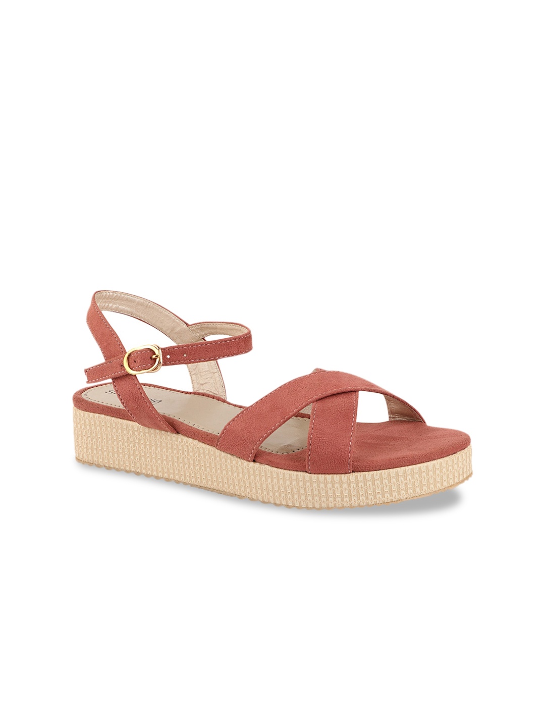 

Shoetopia Women Peach Suede Flatform Sandals with Buckles