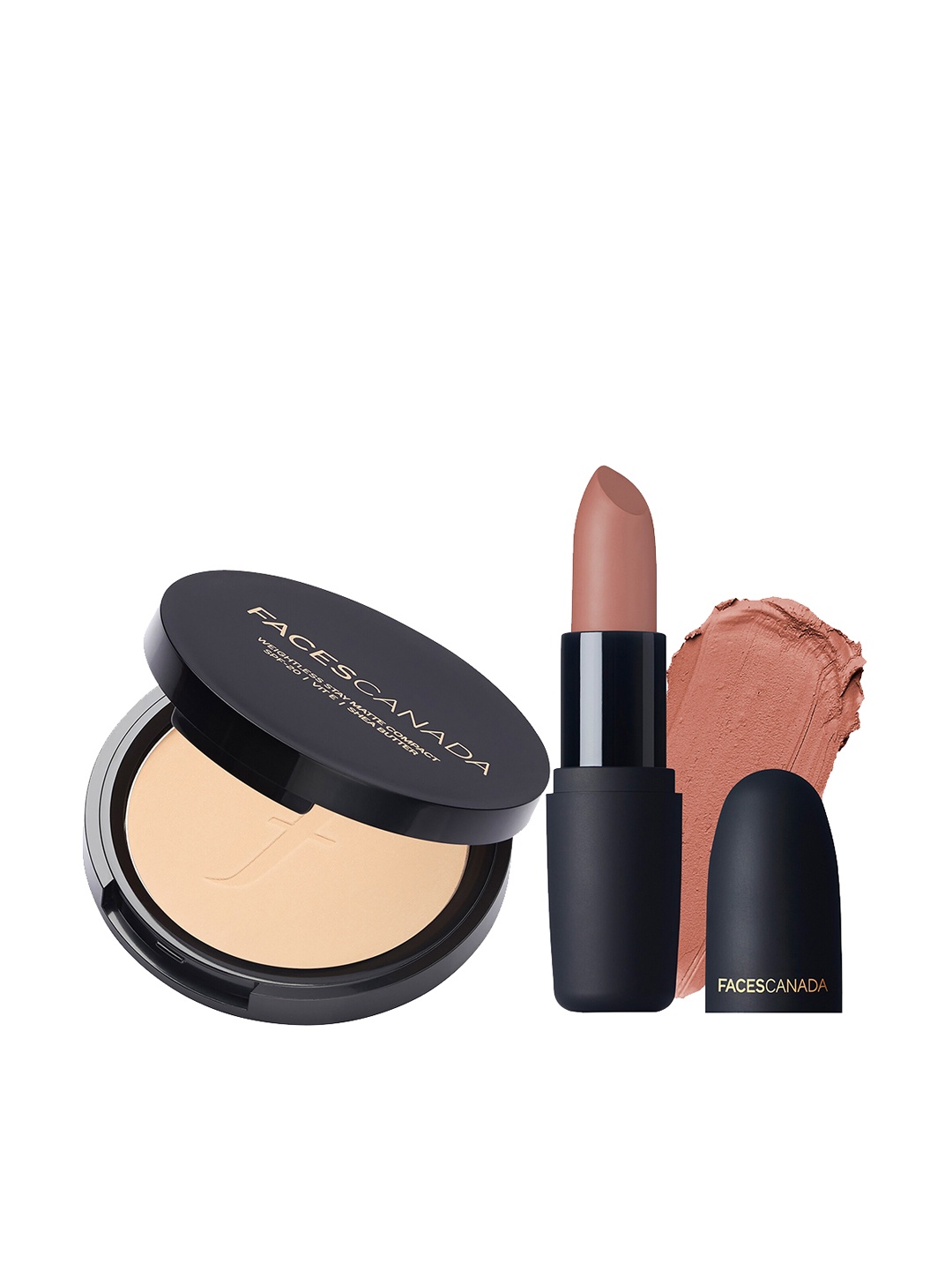 

FACES CANADA Set of 2 Weightless Compact Natural & Weightless Matte Lipstick Buff Nude, Multi