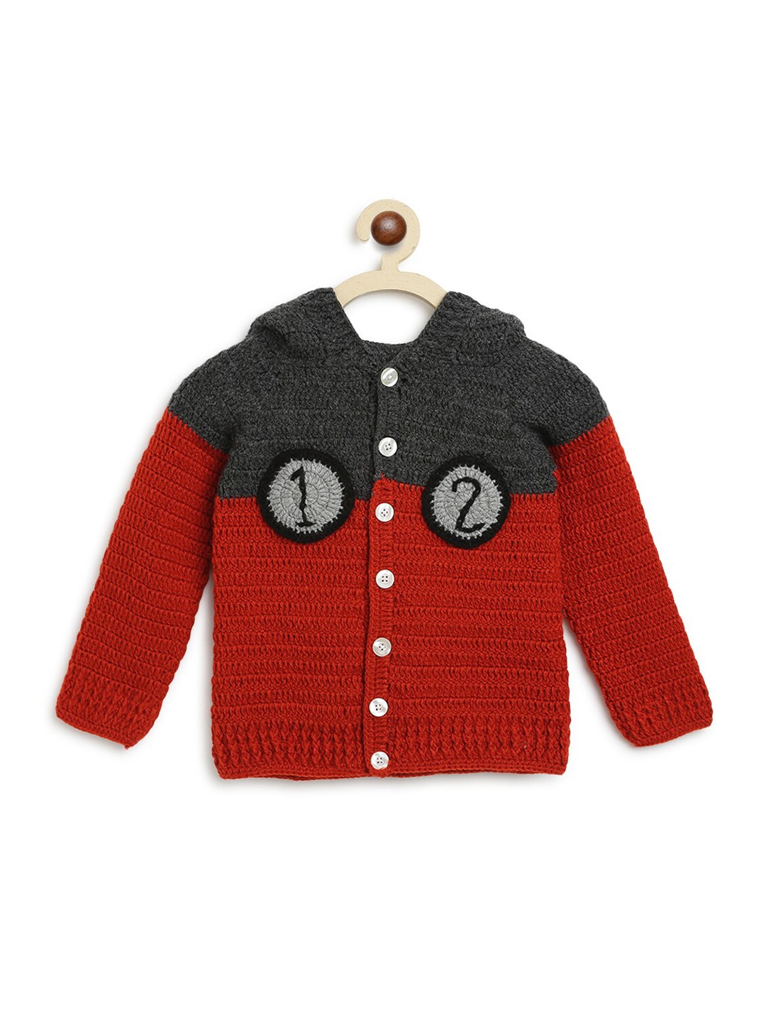 

CHUTPUT Unisex Kids Grey & Red Colourblocked Cardigan