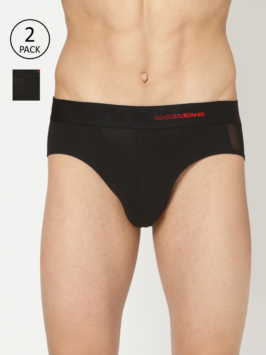 

UnderJeans by Spykar Men Pack Of 2 Black Solid Cotton Basic Briefs UJMBRPBC003