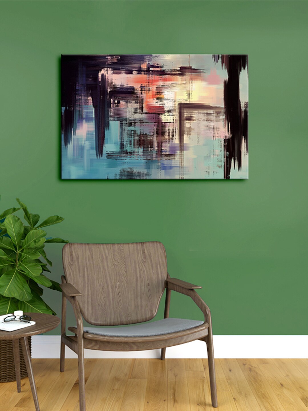 

999Store Black & Green Abstract Canvas Framed Painting Wall Art