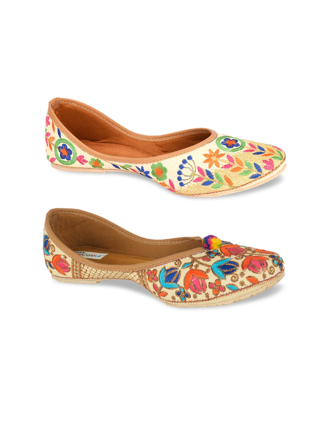 DESI COLOUR Women Set of 2 Embellished Ethnic Mojaris, Multi