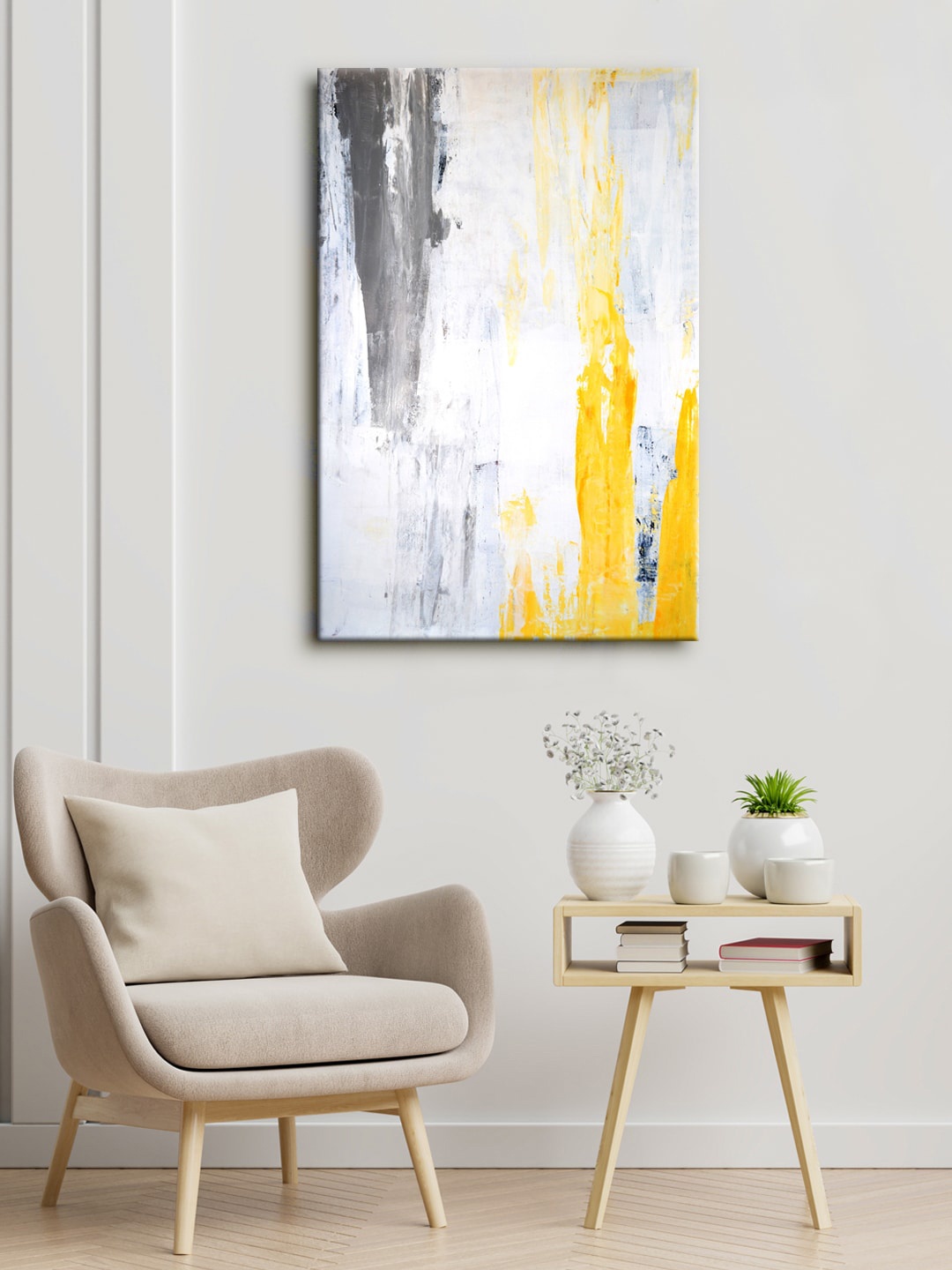 

999Store White & Grey Abstract Canvas Framed Wall Art