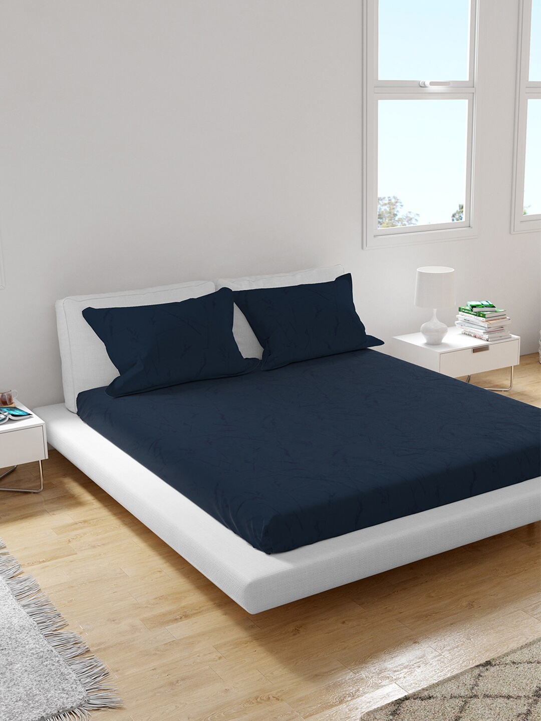 

Himeya Blue 300 TC King Sustainable Bedsheet with 2 Pillow Covers