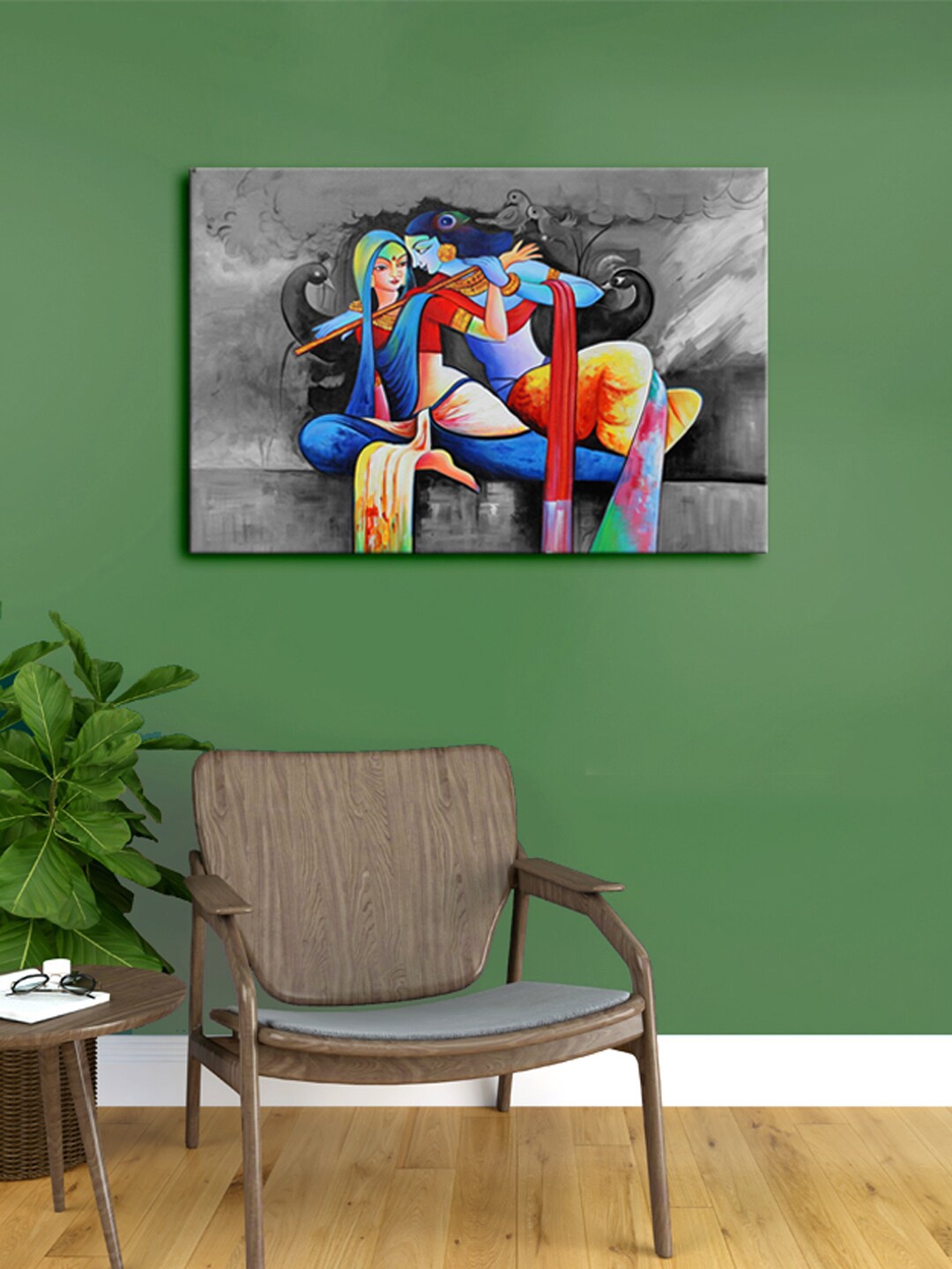 

999Store Grey & Blue The lovely Radha Krishna Framed Canvas Painting Wall Art