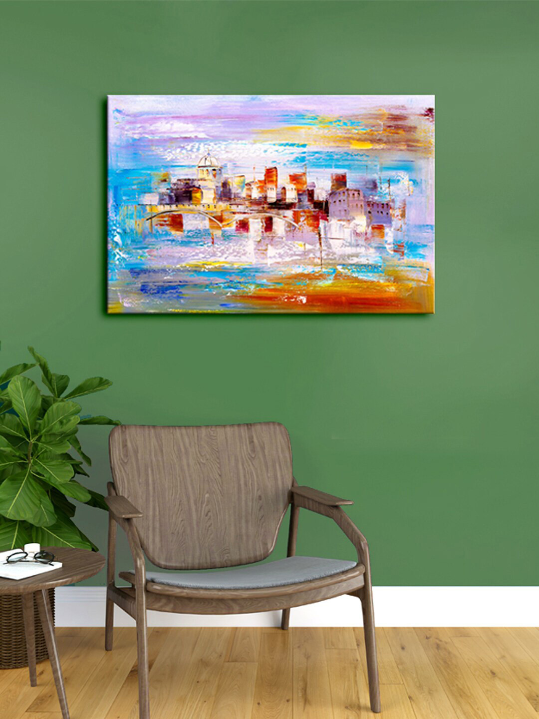 

999Store Blue & Brown Abstract Canvas Framed Wall Art