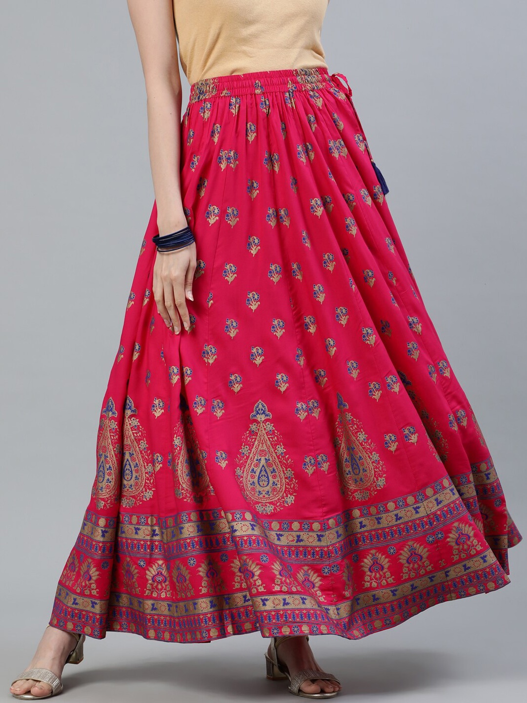 

Jaipur Kurti Women Pink Printed Maxi Flared Skirt