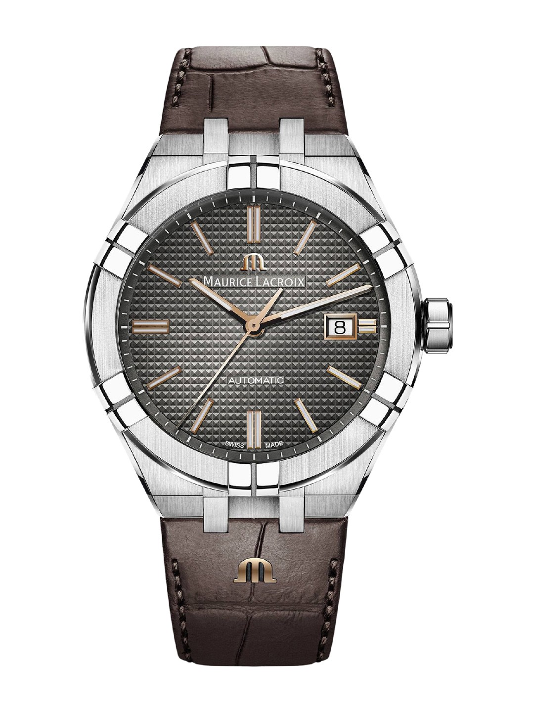 

MAURICE LACROIX Men Grey Dial & Brown Leather Straps Analogue Watch AI6008-SS001-331-1