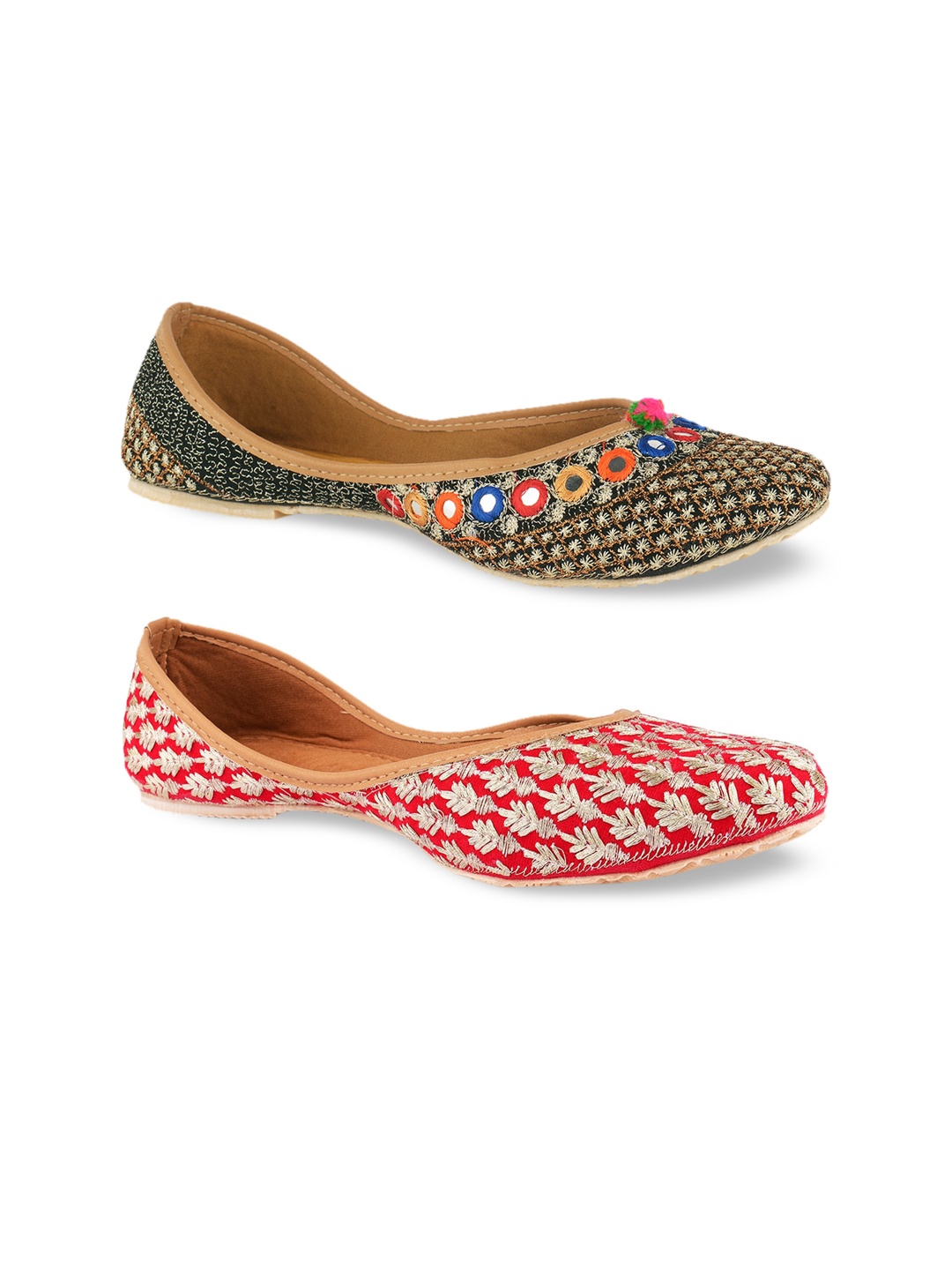 

DESI COLOUR Women Multi Colourblocked Mojaris Flats