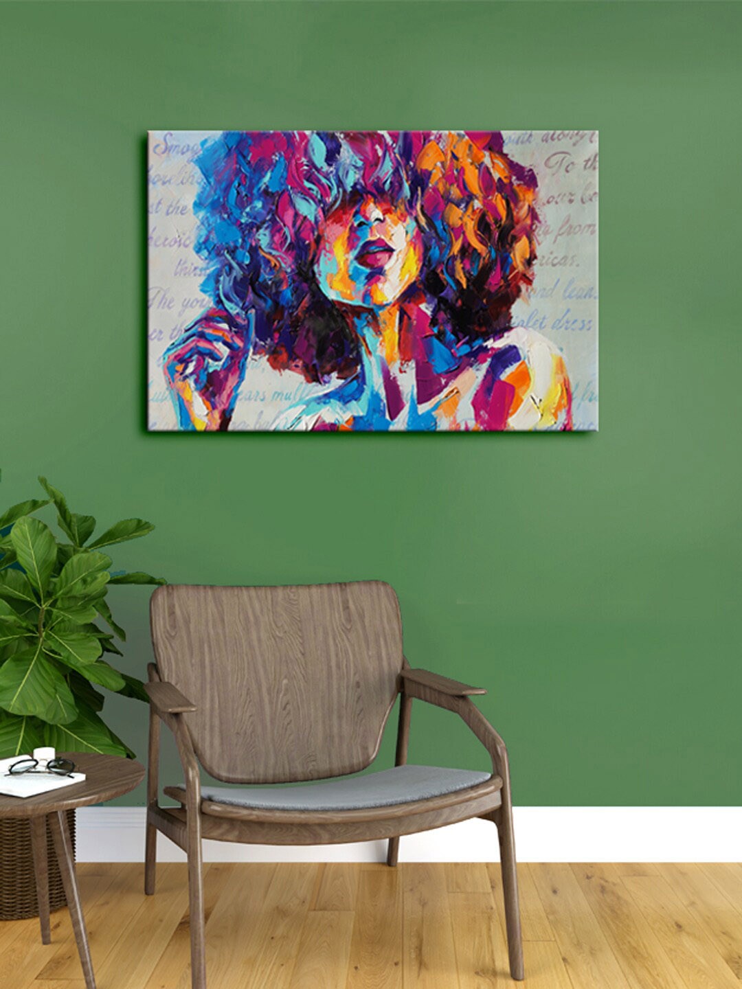 

999Store Blue & Orange Morden Art Lady Face Canvas Framed Wall Art