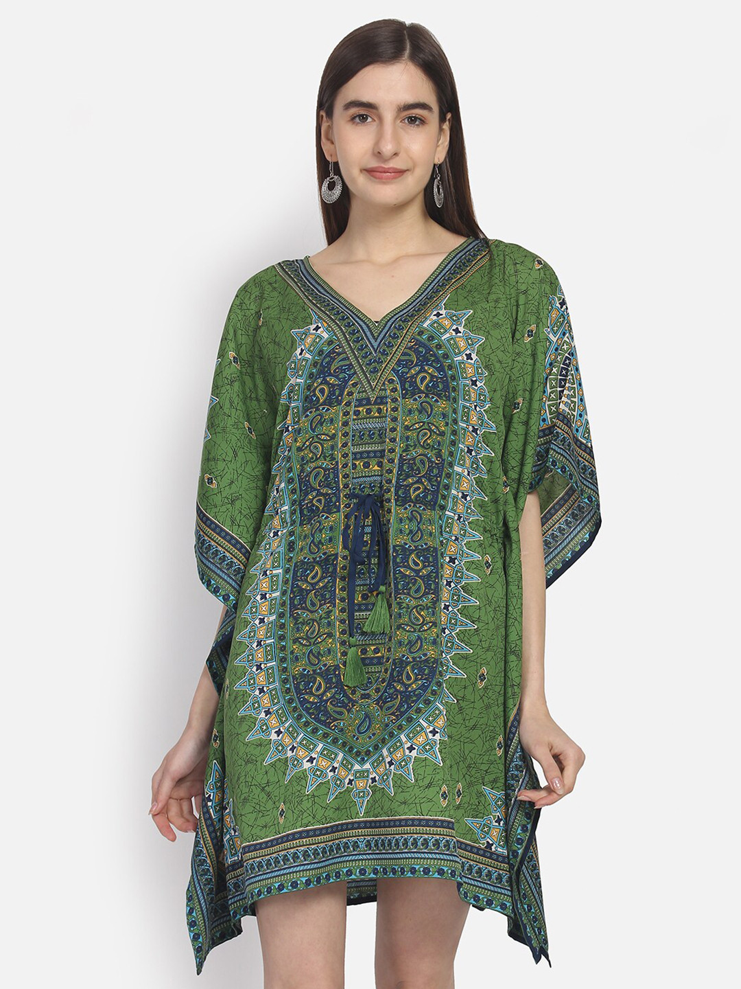 

Yaadleen Green Extended Sleeves Crepe Kaftan Top