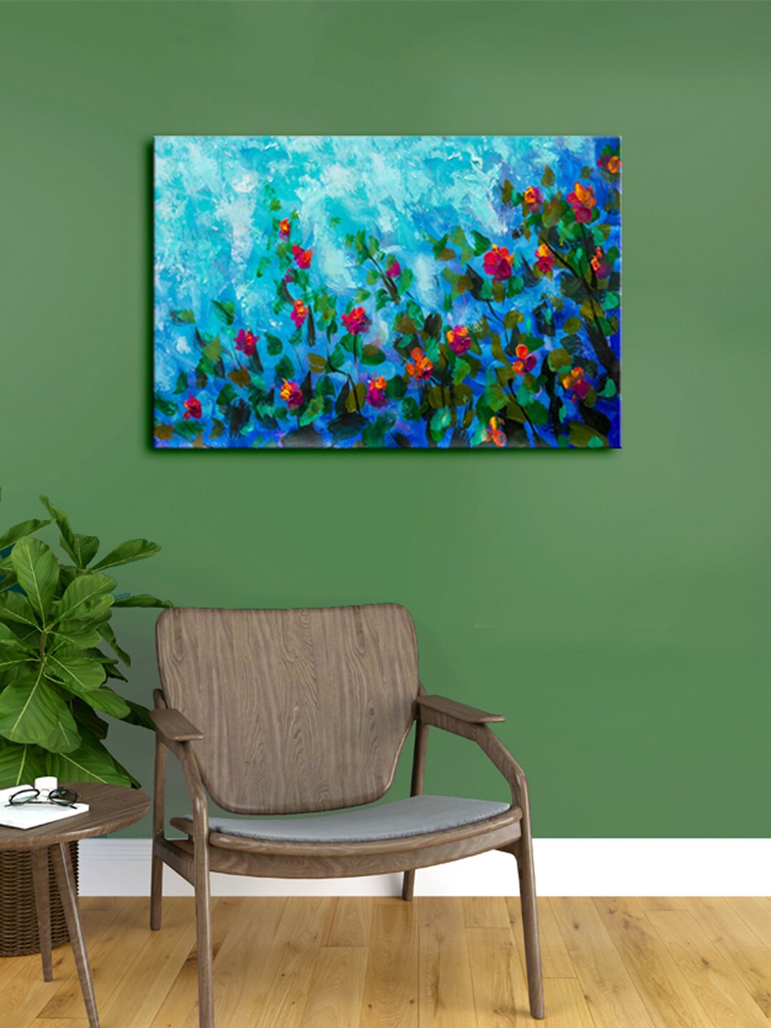 

999Store Blue & Green Abstract Flower Canvas Painting Framed Wall Art