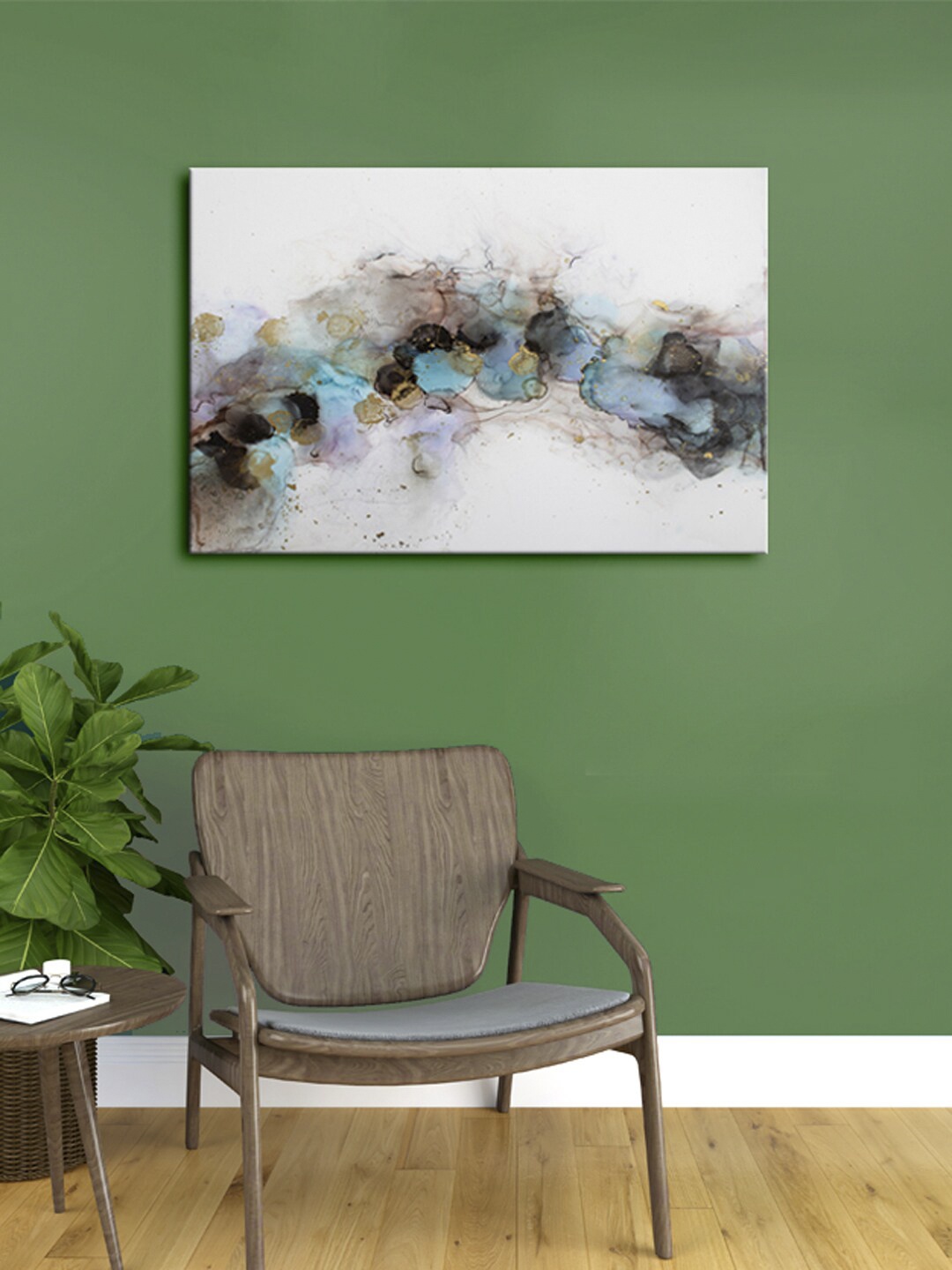 999Store Grey & Turquoise Blue Abstract Framed Canvas Painting Wall Art