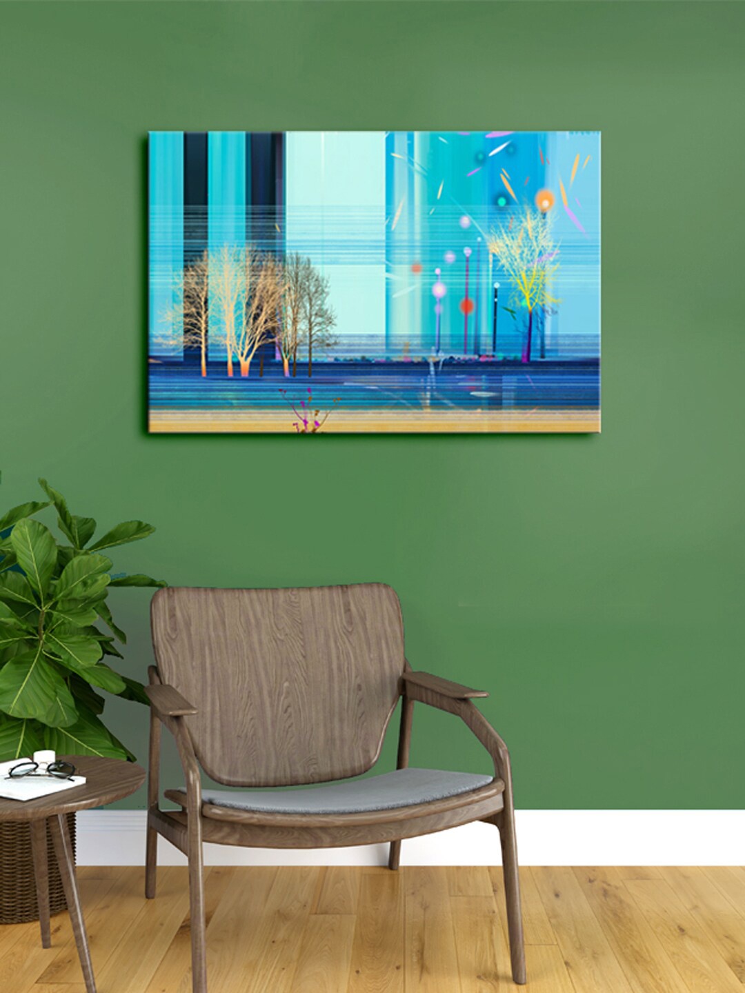 

999Store Blue & Beige Abstract Framed Canvas Painting Wall Art