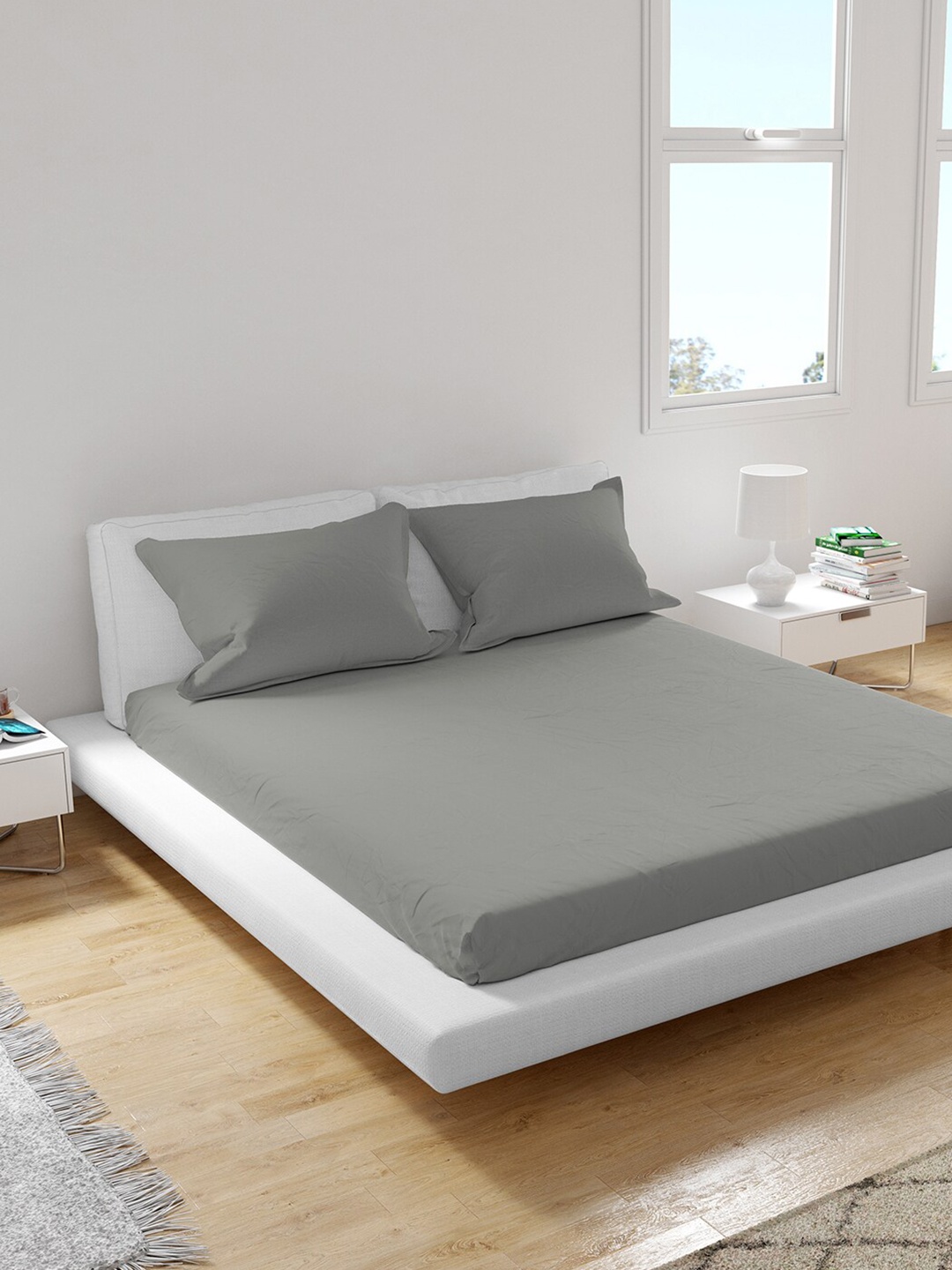 

Himeya Grey 300 TC King Sustainable Bedsheet with 2 Pillow Covers