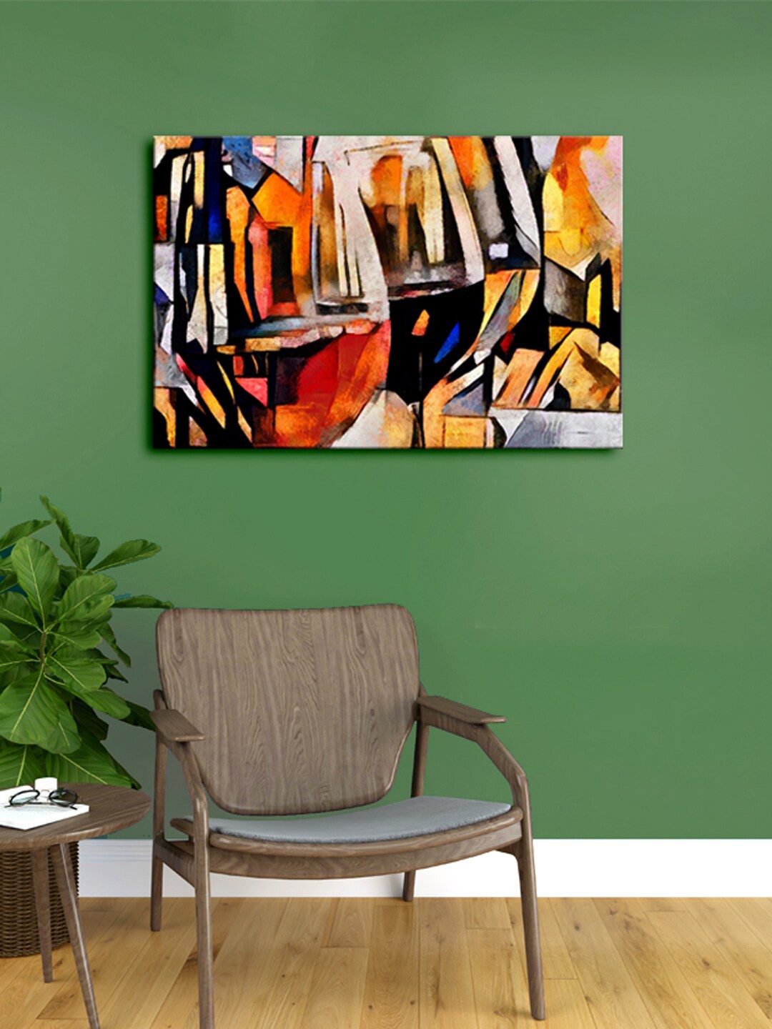

999Store Orange & Brown Abstract Framed Canvas Painting Wall Art