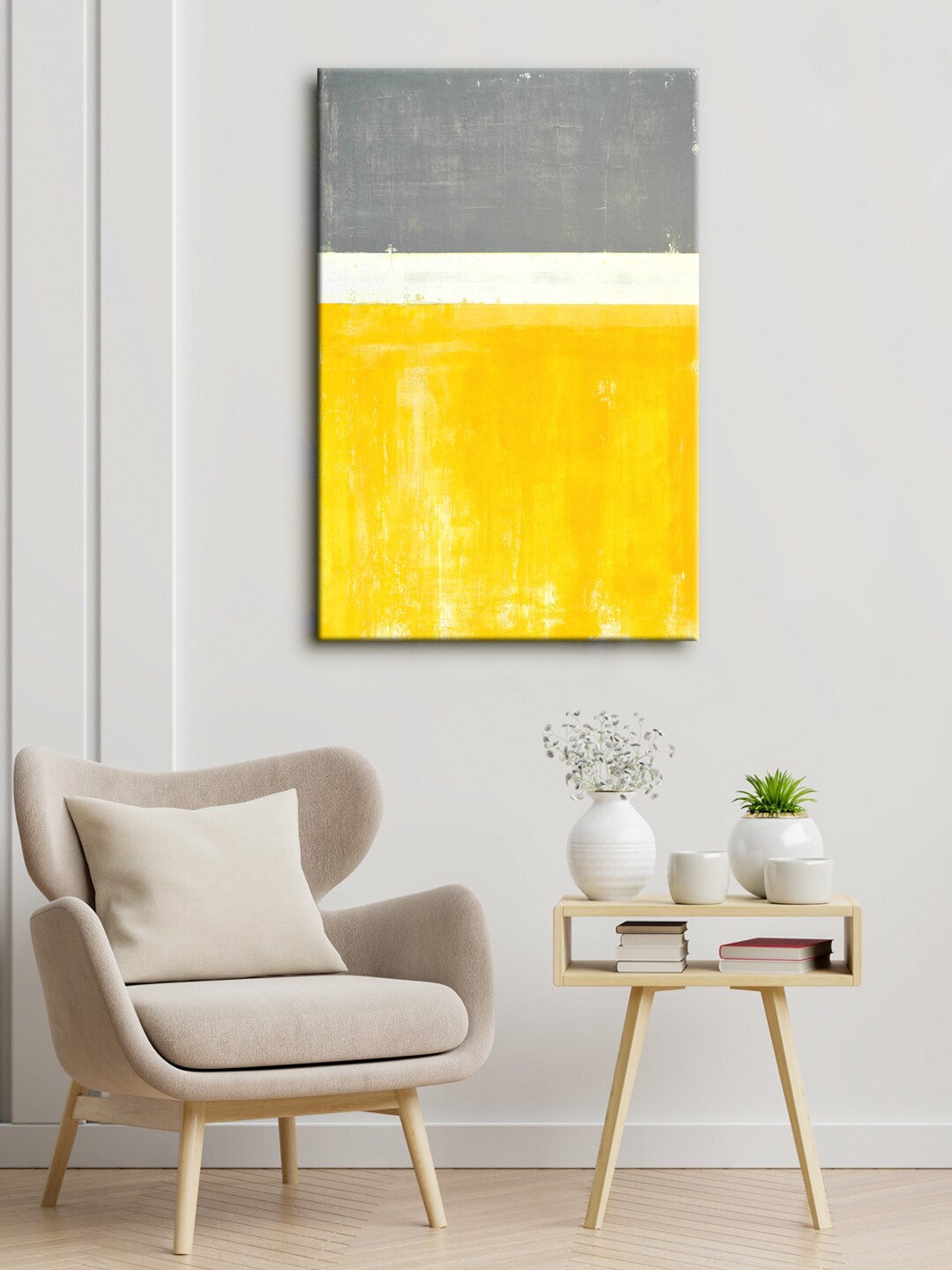 999Store Yellow & Grey Abstract Canvas Framed Painting Wall Art