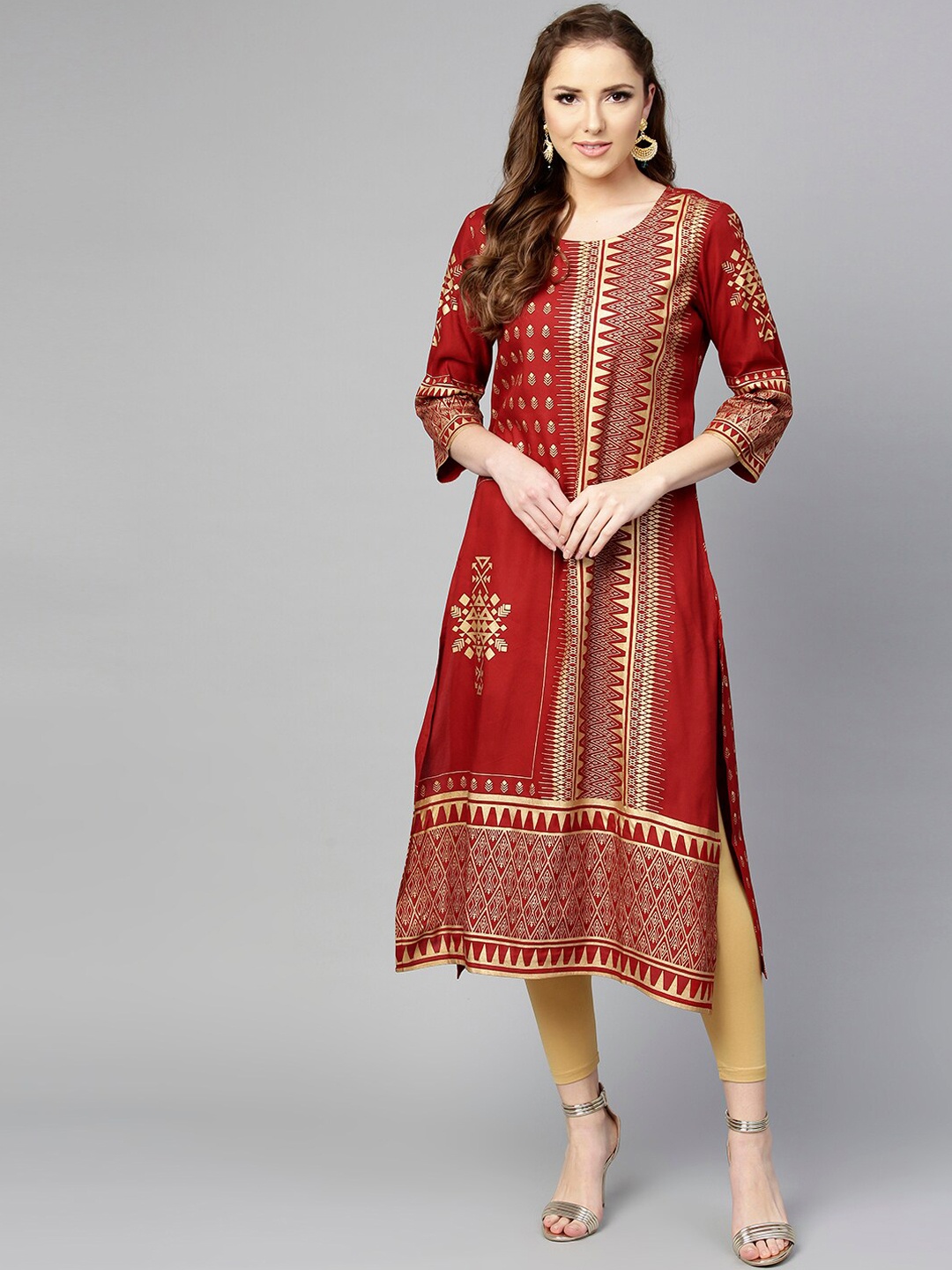 

Varanga Women Rust & Gold-Toned Ethnic Motifs Printed Kurta